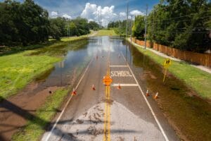 florida,tropical,storm.,hurricane,flood,road,blocked,off.,school,road